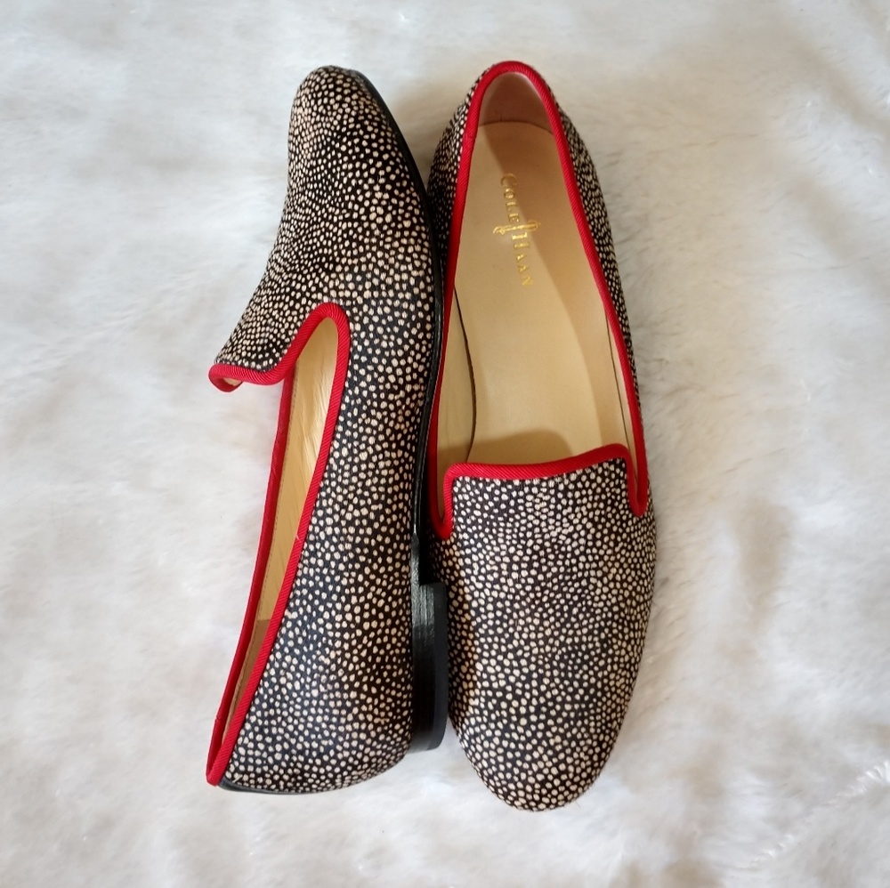 Cole Haan Black & White Speckled Loafers with Red Trim